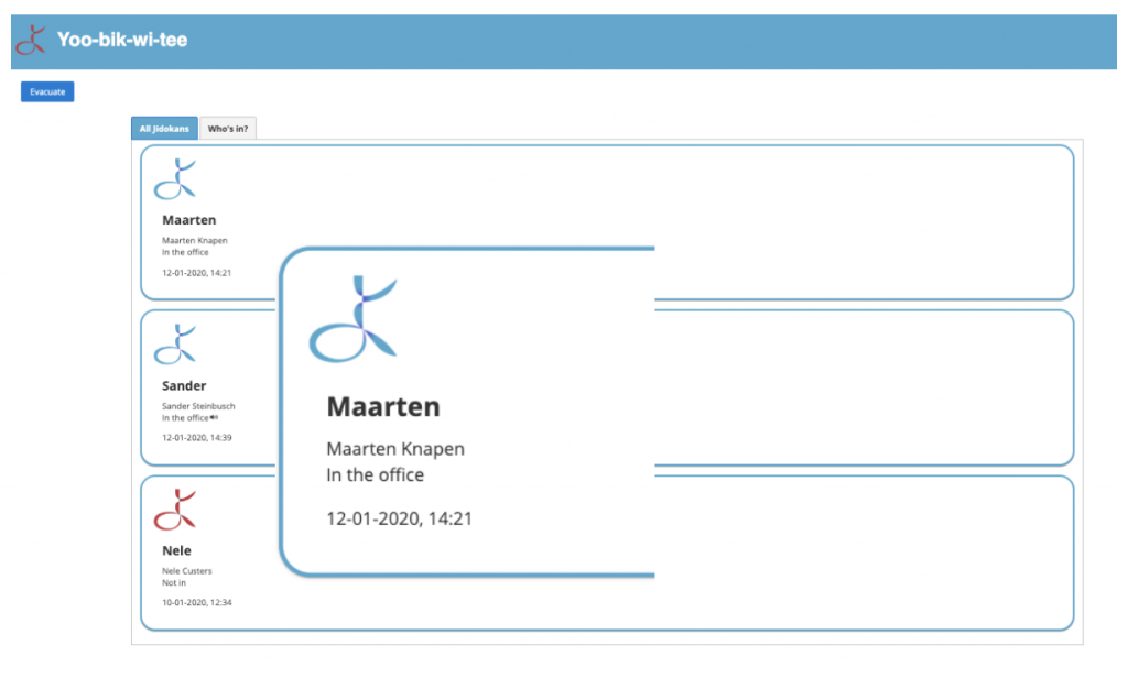 Een aanwezigheidlijst van de gescande BLE-tags